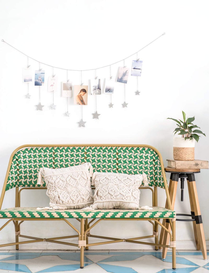 Mkono Hanging Photo Display Boho Decor Wooden Stars Garland with Metal Chains, Pictures Cards Holder with 25 Wood Clips, Wall Art for Christmas Living Room Bedroom Dorm Decor, Teen Girls Gift, Silver - Image 3